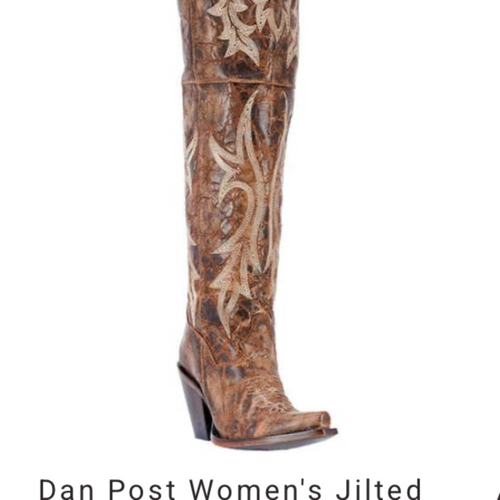 Dan Post Women's Brown Heeled Boots with Cream Design